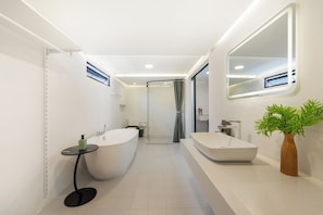 House, Balcony, Pool View | Bathroom | Free toiletries, hair dryer, slippers, towels - Pool Access Large Townhouse (Koh Samui)
