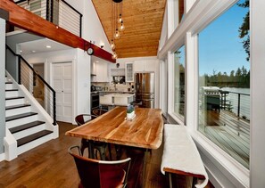 Dining - Modern Lakefront home, 3 bds, 2 baths, dock, gazebo, kayaks, and fishing. (Stanwood)