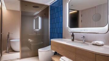 Suite | Bathroom | Hair dryer, towels, shampoo, toilet paper