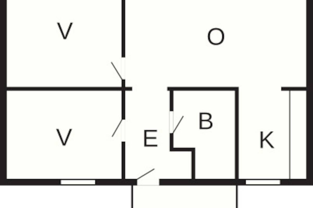 Ein Grundriss mit beschrifteten Räumen: TE, V, O, B, E und K.