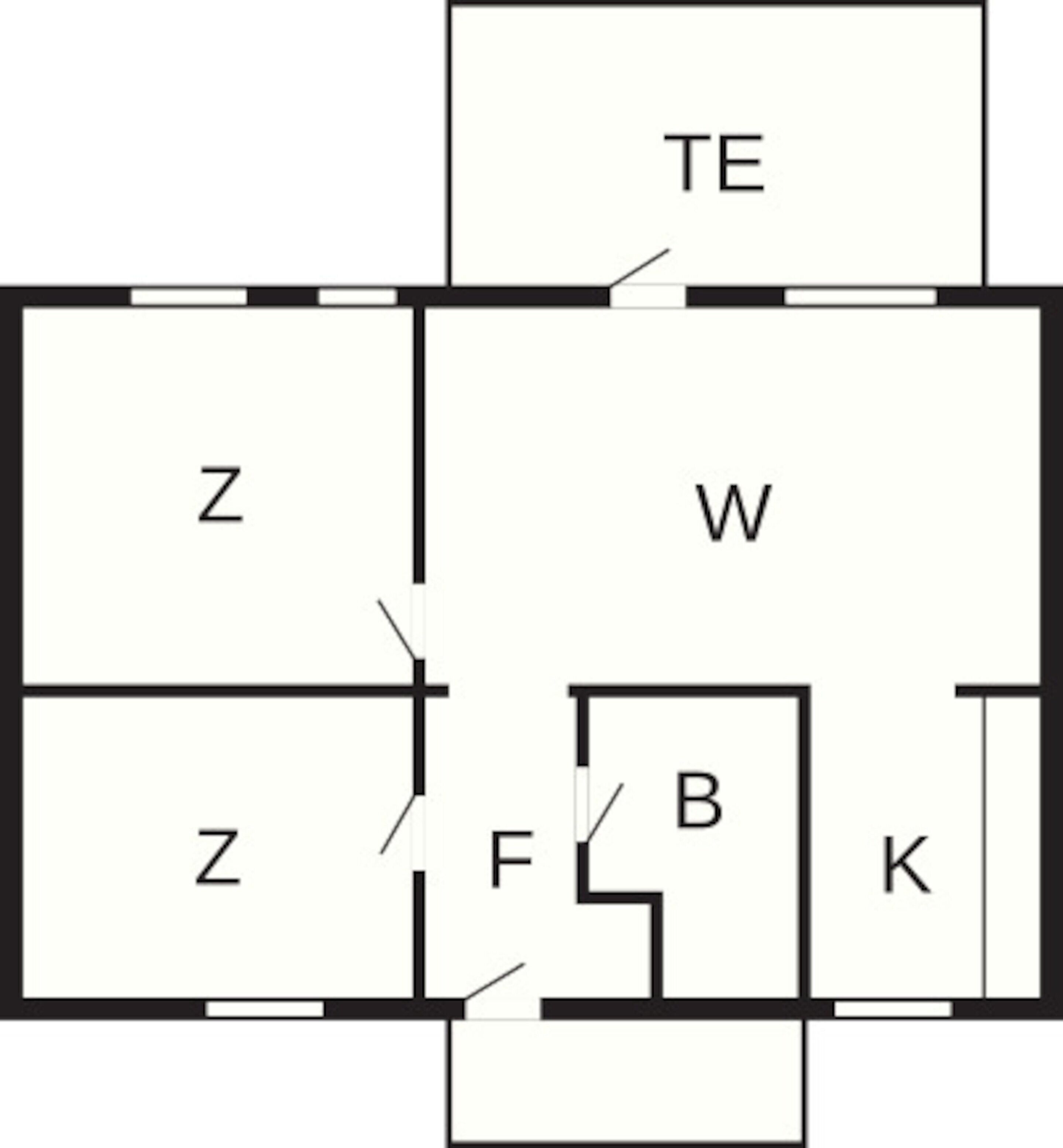 Ein Grundriss mit beschrifteten Räumen Z, W, B, F, K und TE.
