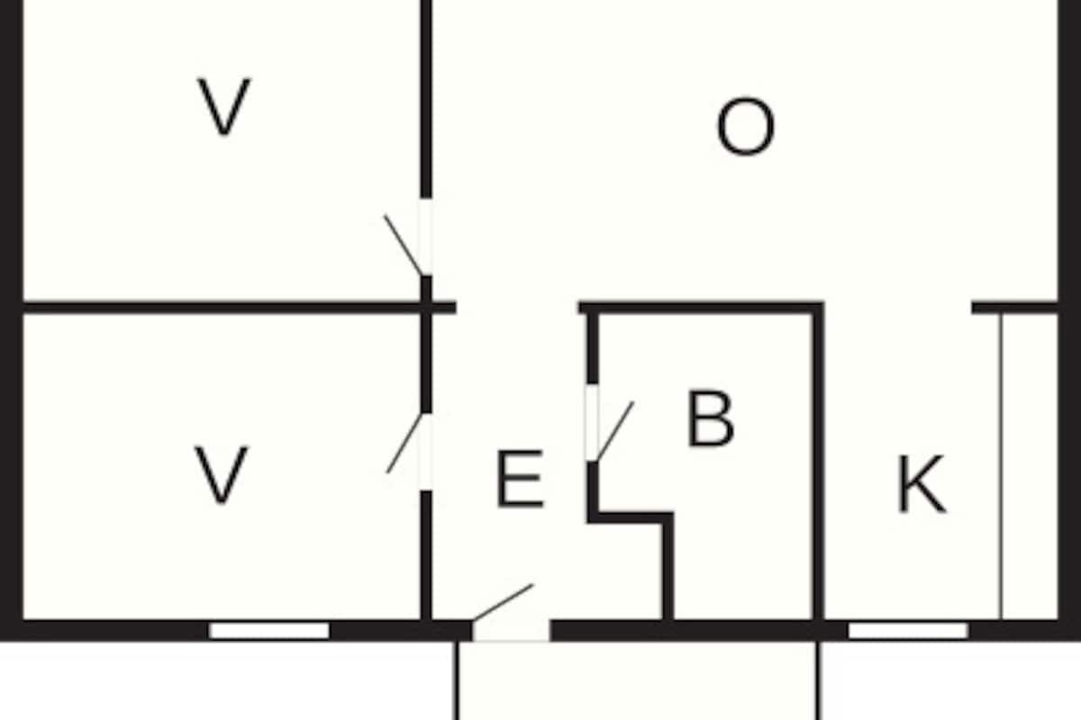 Plano de planta con habitaciones identificadas: TE, V, O, B, E y K.