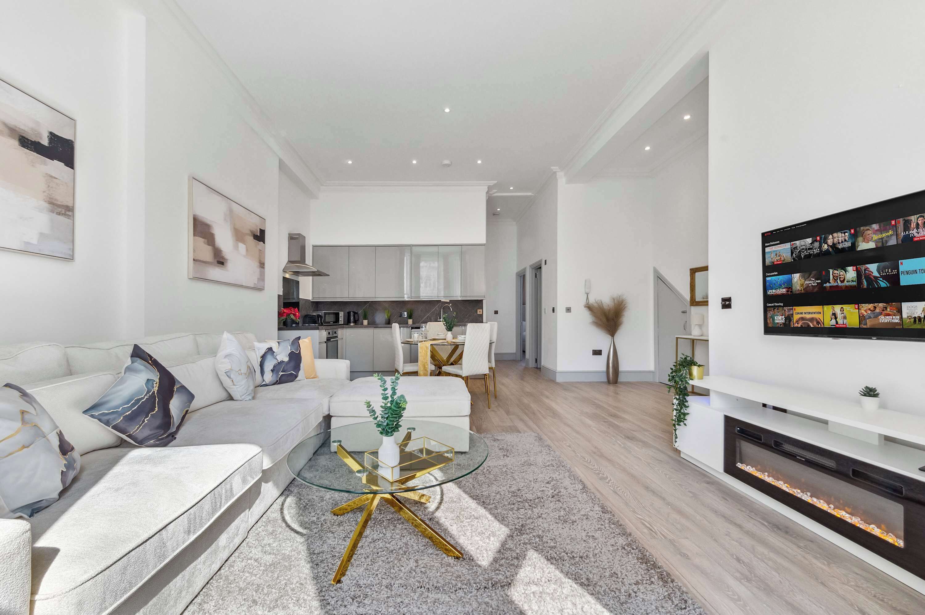 TV, fireplace, offices