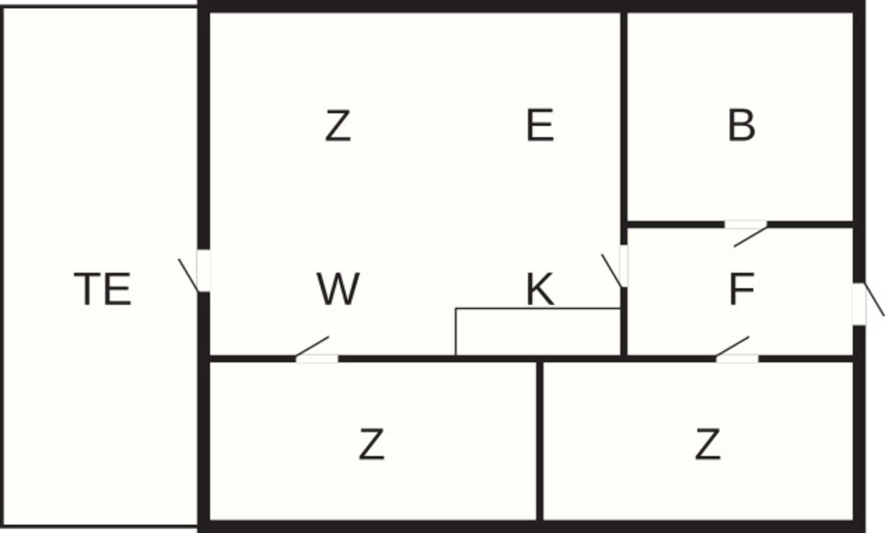Ein Grundriss mit beschrifteten Räumen: Z, E, B, W, F, K und TE.