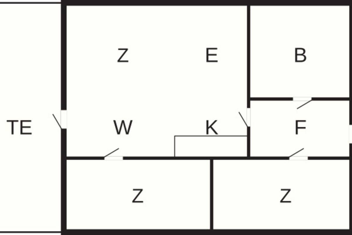 A floor plan with labeled rooms Z, E, B, F, W, K, and TE.