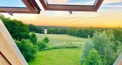 Perfect apartment with panoramic view, lake, jetty, boat, sauna - peace and lots of space