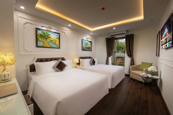 Family Suite, 2 Queen Beds, Balcony, City View | Hypo-allergenic bedding available, down comforters, minibar - Bastra Classy Hotel (Hoan Kiem Ward)