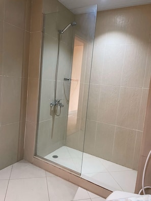 Douche, serviettes fournies, savon, papier de toilette