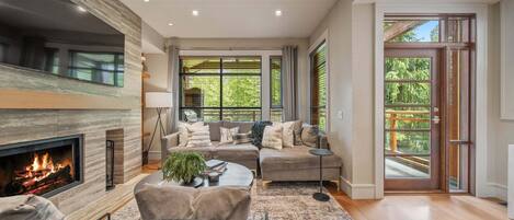 Smart TV, fireplace, stereo