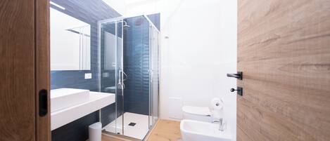 Regadera, secadora de cabello, bidet, toallas