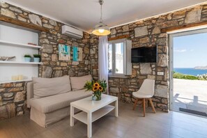 Double Room, Balcony, City View | Living area - Aegean View Apartments (Ornos)