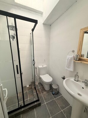 Quarto triplo | Banheiro | Chuveiro, secador de cabelo, toalhas de banho, sabonete