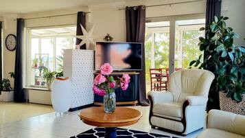 TV, fireplace