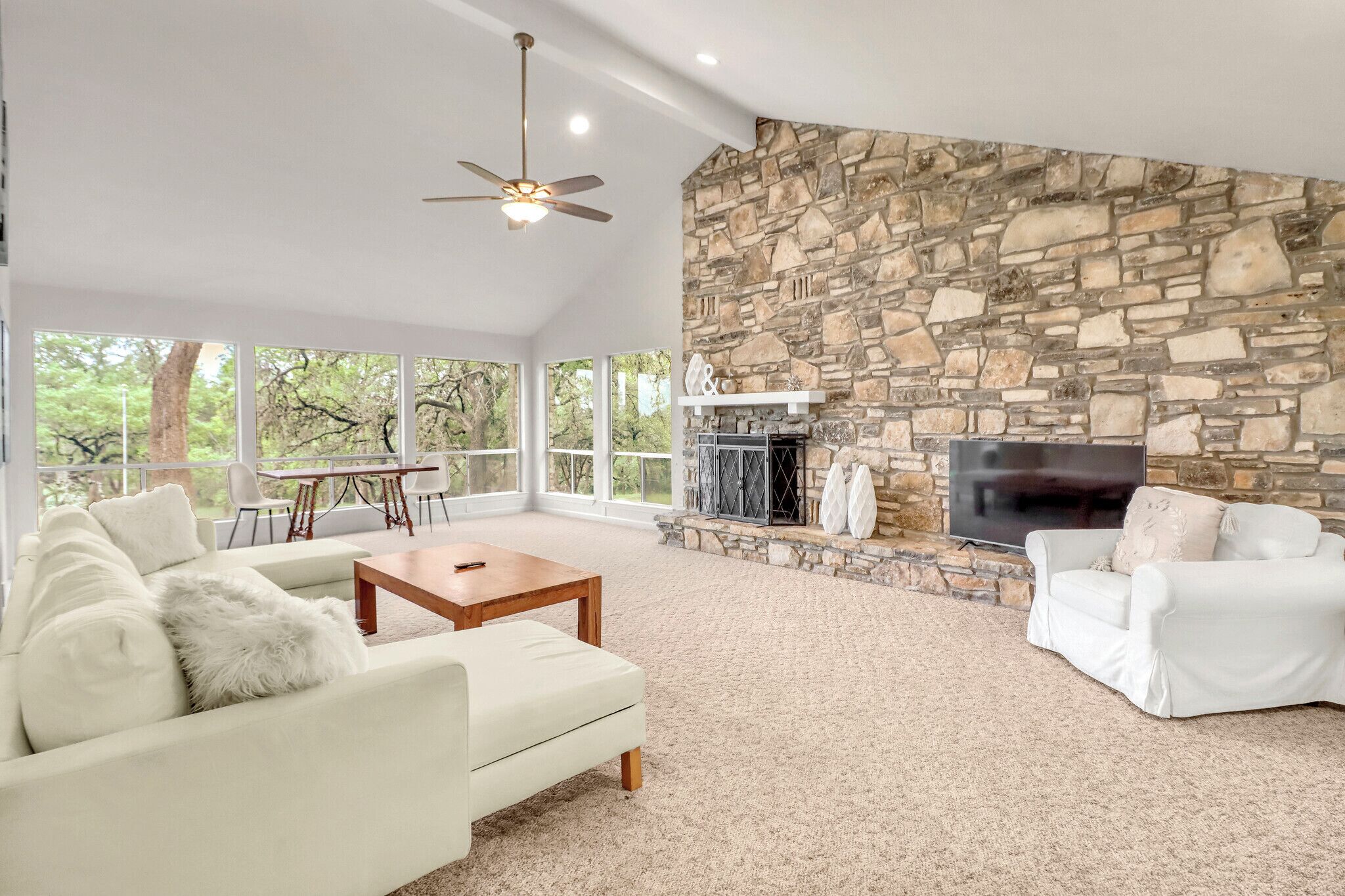 TV, fireplace