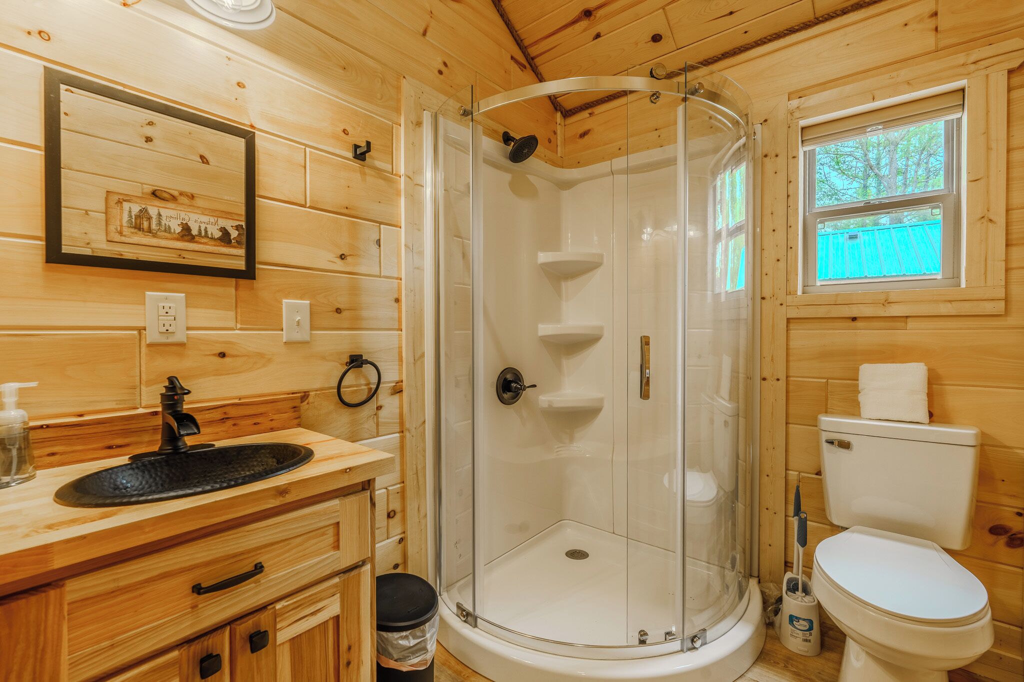 Shower, towels, soap, shampoo