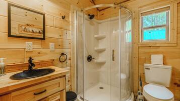 Shower, towels, soap, shampoo