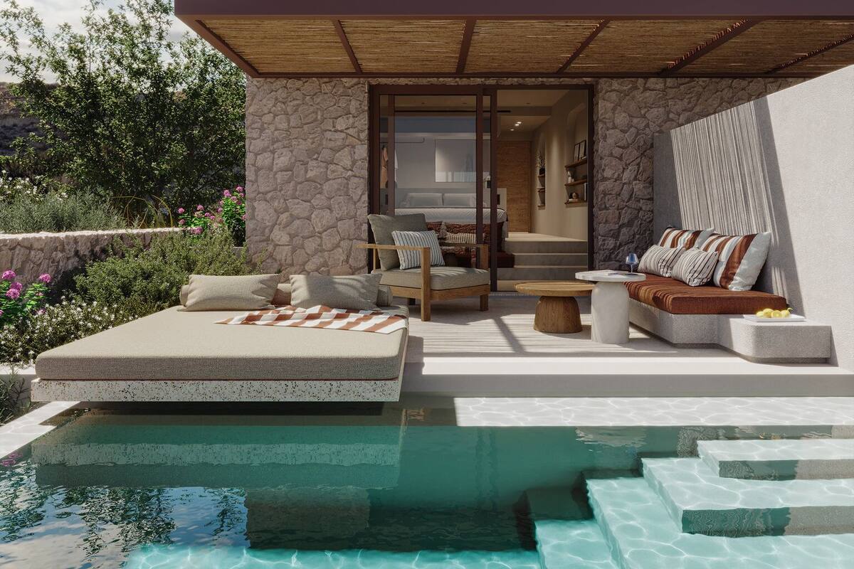 Eos Sea View Maisonette Private Pool Suite | Terrace/patio