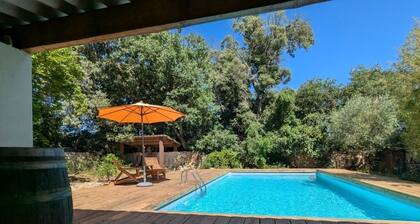 Charming stone house in a quiet setting with a pool and a garden with trees