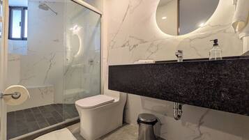Estudio Confort, 2 camas Queen size | Baño | Regadera, secadora de cabello, toallas, jabón