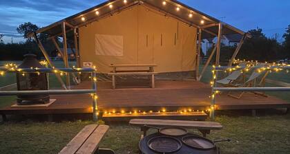 Spacious safari tents with unspoilt views of the Malvern Hills
