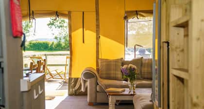 Spacious safari tents with unspoilt views of the Malvern Hills