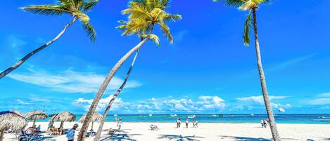 On the beach, white sand, 3 beach bars