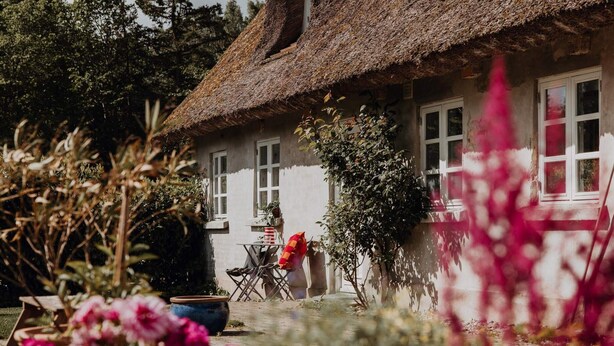 A thatched-roof house with a garden. - 4 Star Holiday Home in Dronningmolle (Dronningmolle)