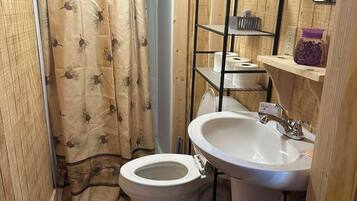 Douche, serviettes fournies, papier toilette