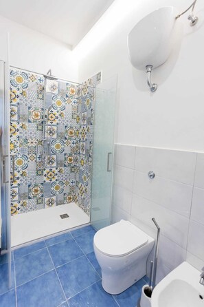 Ducha, secador de pelo, bidé y toallas
