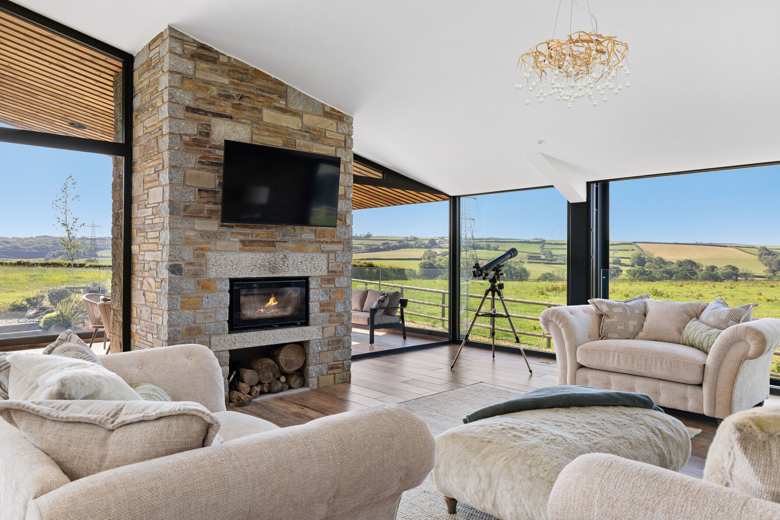 TV, fireplace
