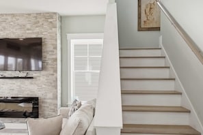TV, fireplace, offices - Water Views + Pool Access | Driftwood Cottage (Navarre Beach)