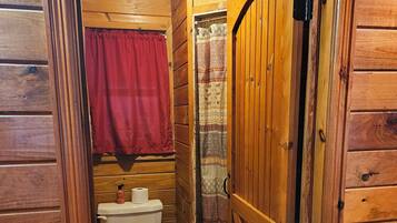 Shower, towels, soap, toilet paper
