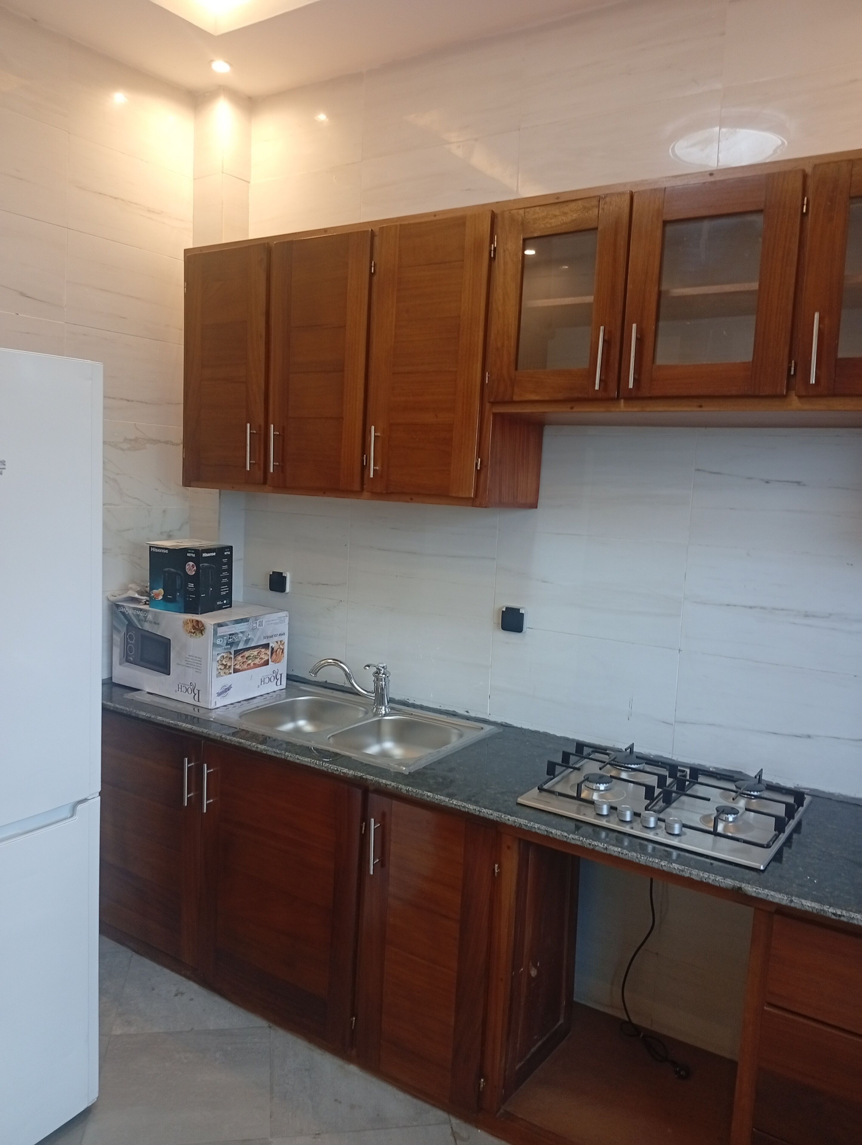 Full-sized fridge, microwave, oven, stovetop