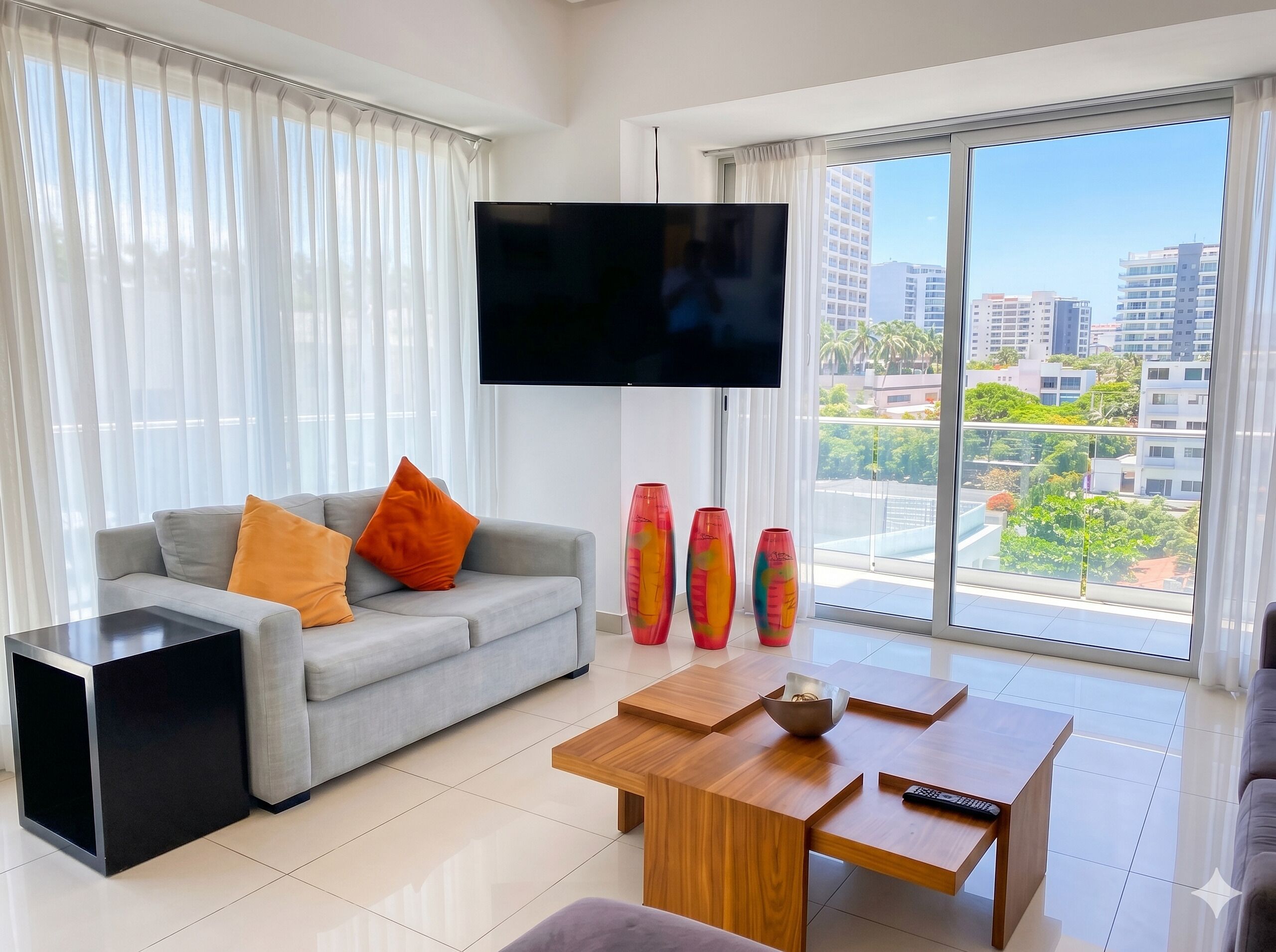 Appartamento Deluxe | Area soggiorno | TV LED 60 pollici con canali via cavo