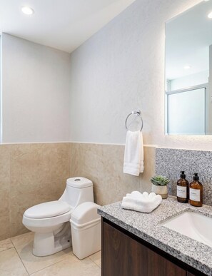Apartamento | Banheiro | Produtos de toalete grátis, sabonete, shampoo, papel higiênico