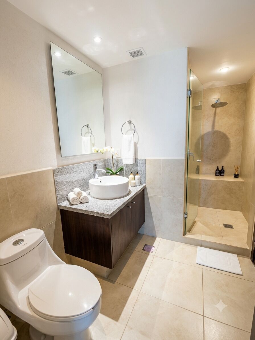 Departamento | Baño | Amenidades de baño gratuitas, jabón, shampoo, papel de baño 