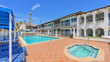 Outdoor pool, open 8:00 AM to 11:00 PM, pool umbrellas, sun loungers