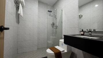 Standard Double Room, City View | Bathroom | Shower, hair dryer, slippers, towels