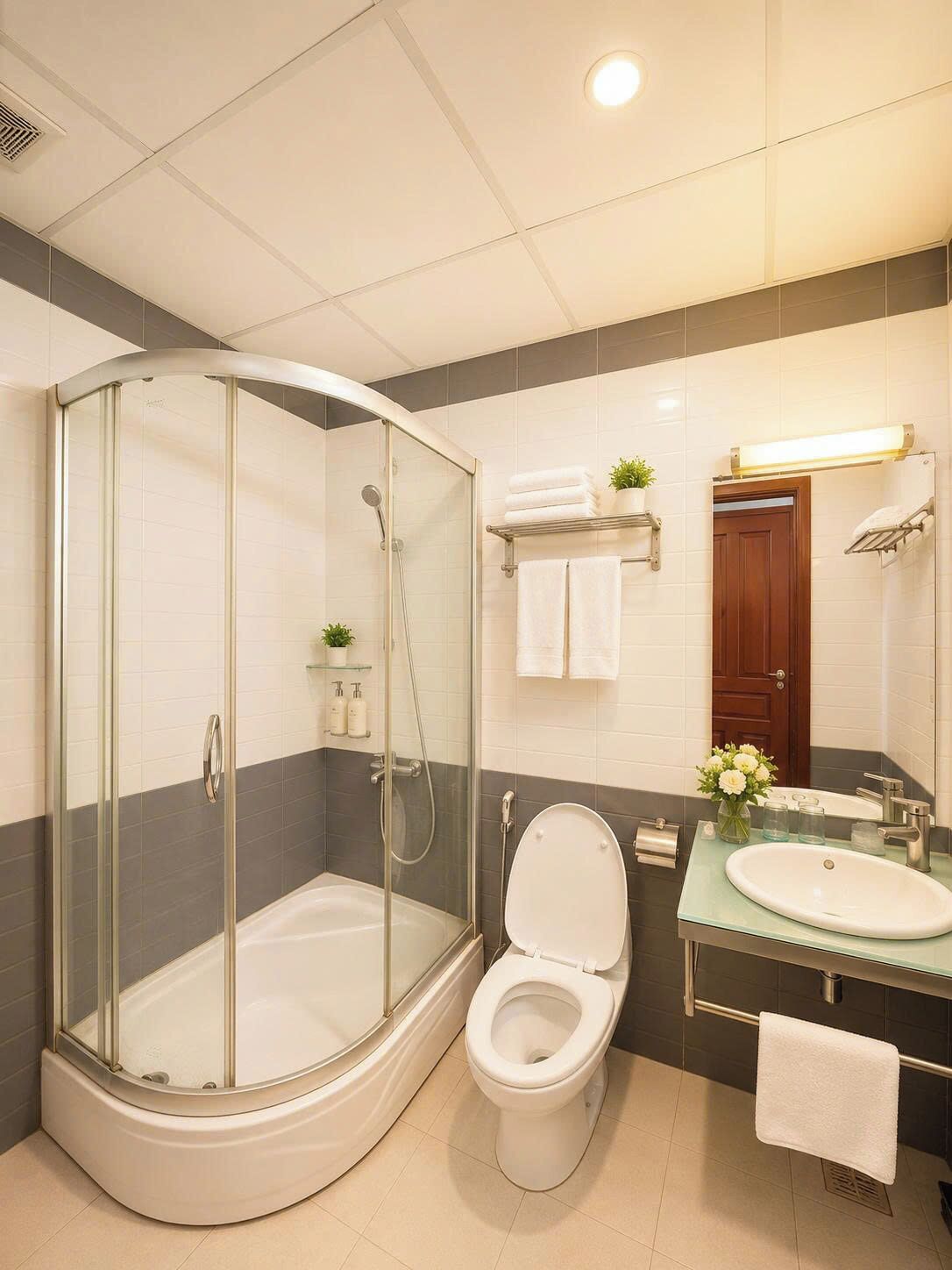 Deluxe Quadruple Room | Bathroom | Shower, hair dryer, towels, soap