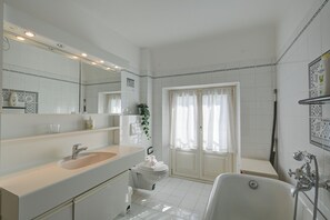 Hair dryer, bidet, towels