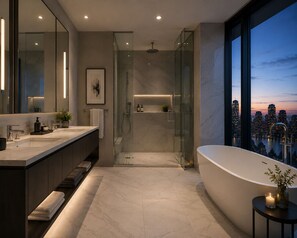 Apartment, Stadtblick | Badezimmer