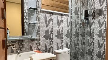 Shower, bidet, towels, soap