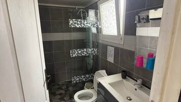 Douche, sèche-cheveux, serviettes fournies, papier toilette