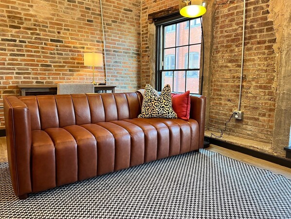Living area - Brick & Bed - Beautiful Historic Riverfront Loft (St. Louis)