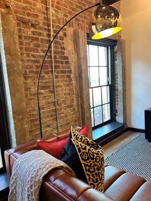 Living area - Brick & Bed - Beautiful Historic Riverfront Loft (St. Louis)