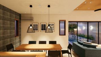 Villa, Balcony, Pool View | Dining