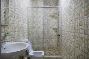 Comfort Twin Room, Balcony, City View | Bathroom | Shower, hair dryer, slippers, towels - Hotel Lord (Batumi)