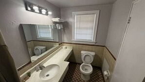 A bathroom with a sink, toilet, and mirror.
