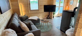 Modern log cabin with sauna, natural views, and chalet charm
