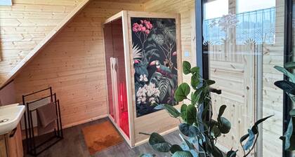 Modern log cabin with sauna, natural views, and chalet charm